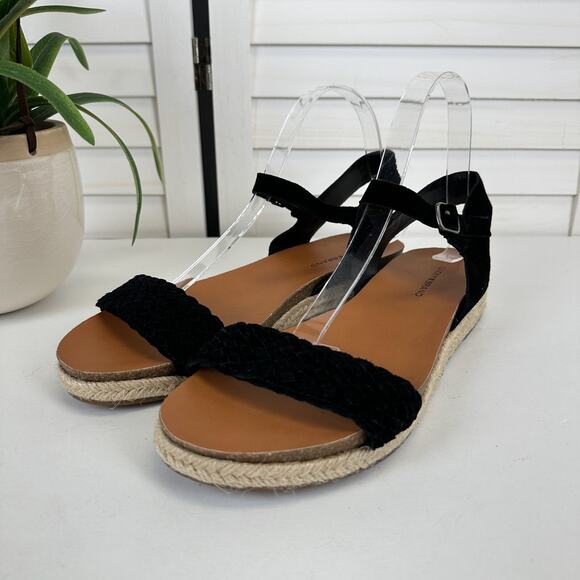 Lucky‎ Brand Grecilyn Black Suede Espadrille Sandal Flats Woven Shoe Size 10 M - Picture 1 of 9